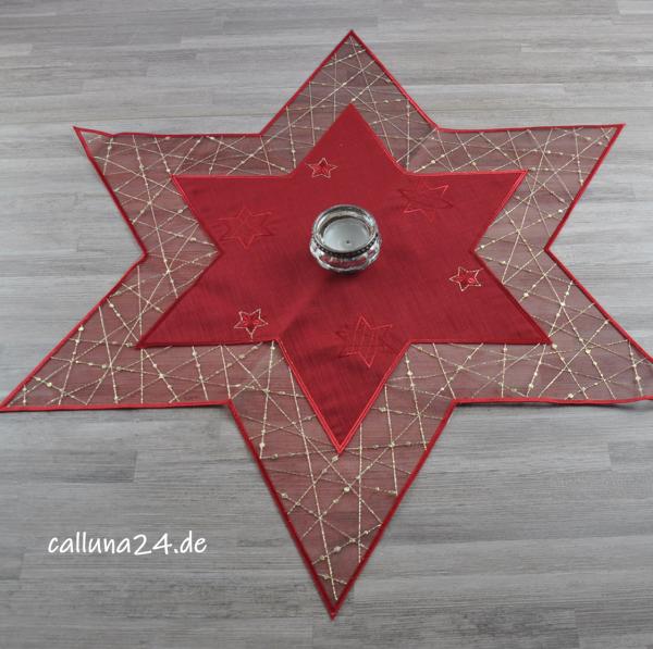 Stern 65cm Stickerei Rot Gold Plauener Spitze Weihnachten Landhaus Premium